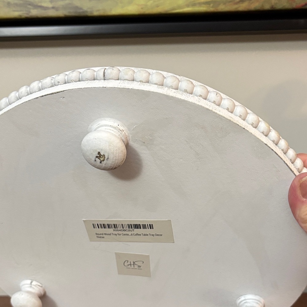White Decorative Farmhouse Boho Round Tray (Riser) - Picture 4 of 7